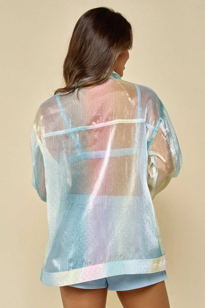 Blue Blush Lover Rhinestone Organza Top Pink Small 4
