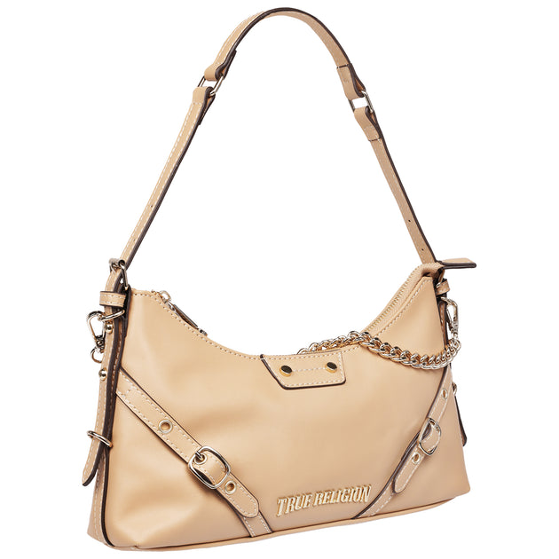 True Religion Smooth PU Belted Shoulder Bag Beige One Size 3