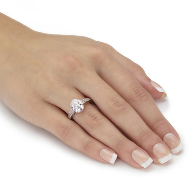 Palm 2.64 Cttw Oval-Cut Cubic Zirconia Platinum-plated Silver Engagement Ring White US 8 4