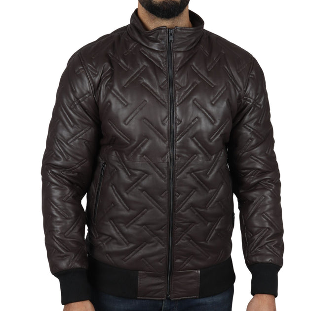 TruClothing Puffer Quilted Bomber Leather Jacket Black XSmall 2