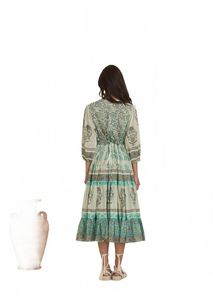 Mo Maya Honeydew Flare Dress Multi M/L 4