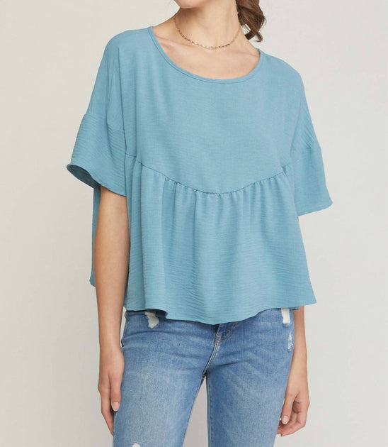 entro Round Neck Babydoll Top Blue Small 2
