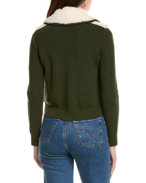 Hannah Rose Sherpa Full Zip Shaker Cashmere-Blend Jacket Olive XLarge 3