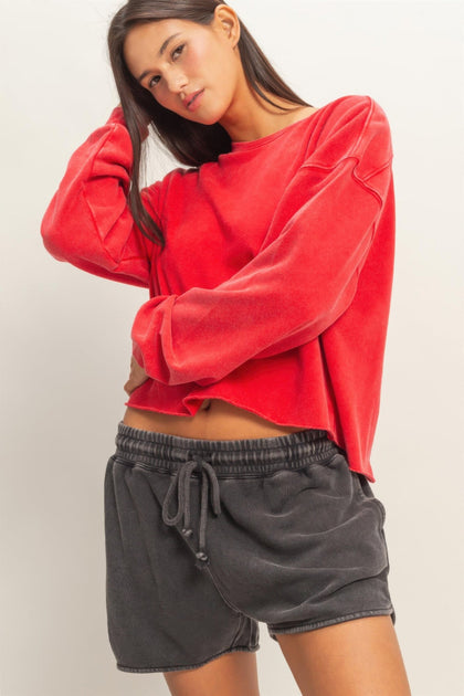 TRUEDAMES Cropped Mineral Wash Sweatshirt Multi Large 4
