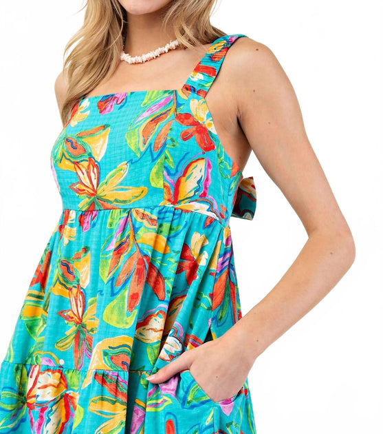 Easel Tropical Print Flowy Bow Back Maxi Dress Multi Small 4