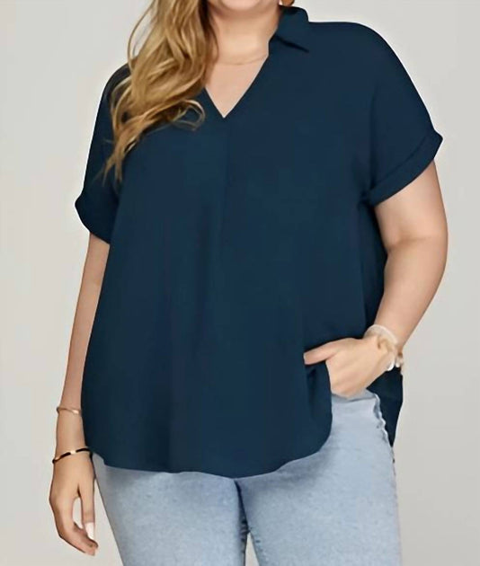 SHE + SKY Konnie Woven Top Blue 2X 2