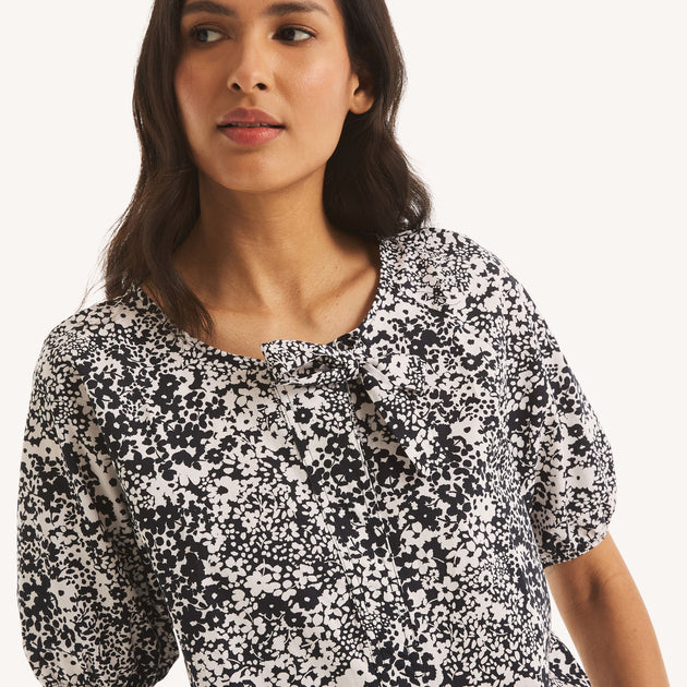 Nautica Printed Side-Bow Blouse Grey Large 4