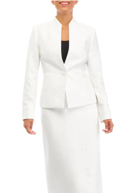Le Suit Shimmer Tweed Jacket And Column Skirt Set White US 4 3