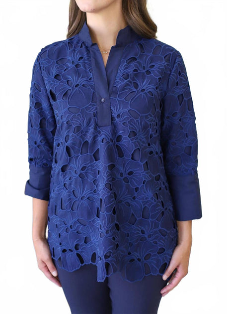 Jade Lace Tunic Top Blue Small 2