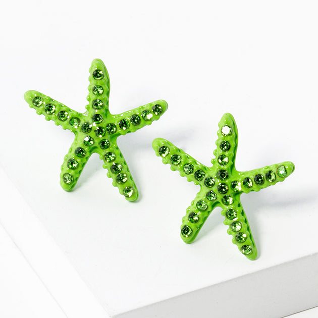 FASHNZFAB Starfish Stud Earrings Green 3