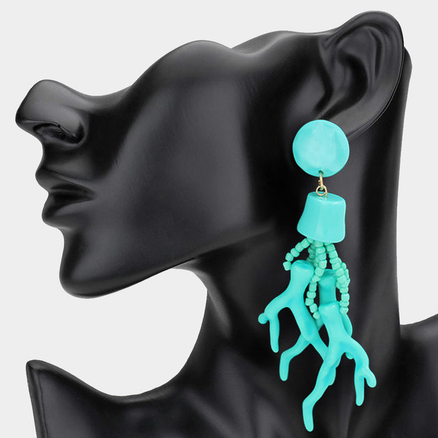 FASHNZFAB Beaded Coral Drop Earrings Black 4