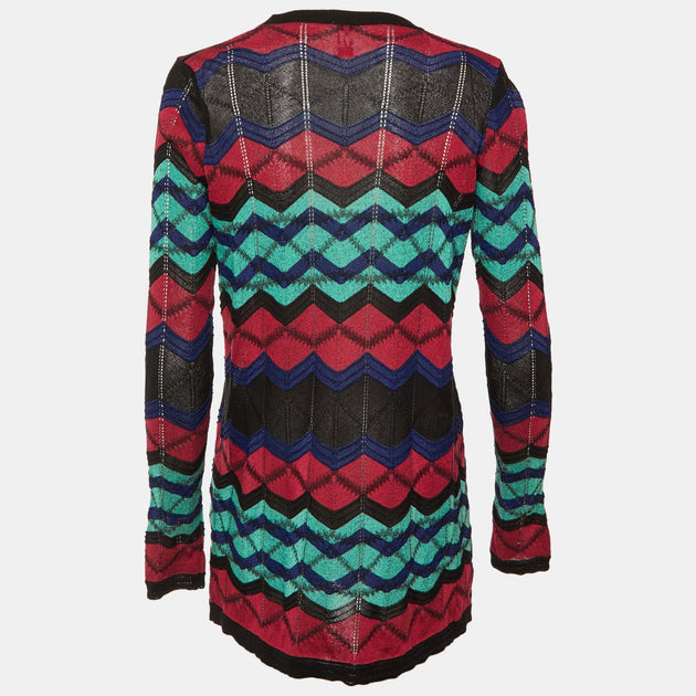 M Missoni Chevron Knit Open Front Cardigan Multicolor Small 3