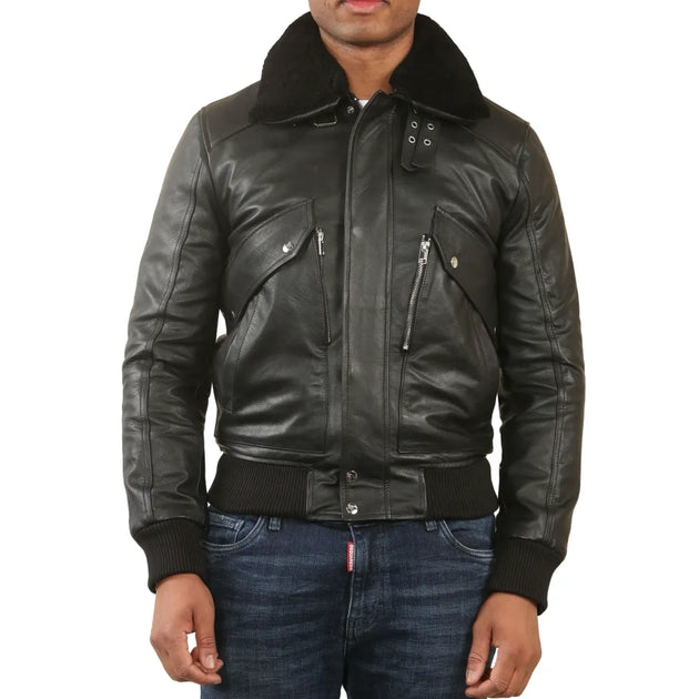 TruClothing Aviator Bomber Leather Jacket Black 4XLarge 2