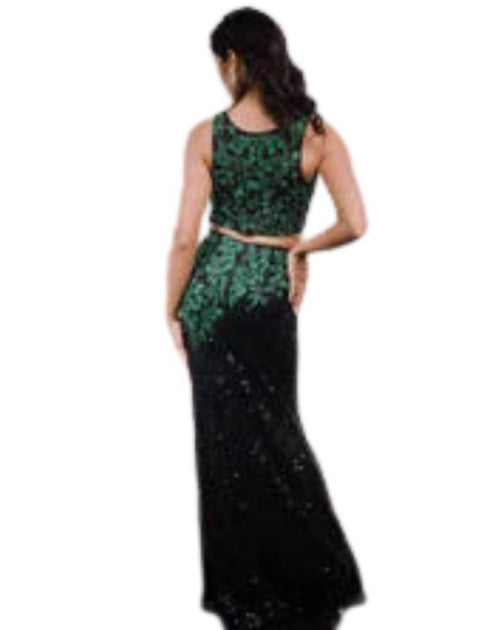 Zasa Embroidered Sequin Two-Piece Gown Black US 6 3