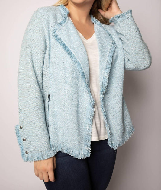 NZT by NIC+ZOE Fringe Mix Knit Jacket Blue 3X 4