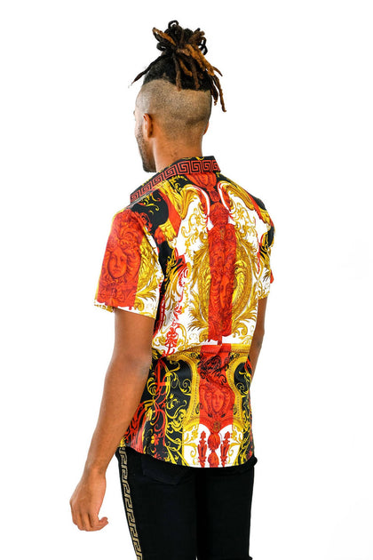 BARABAS Baroque Era Rhinestone Short Sleeve Shirt Red 3X 4
