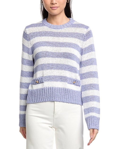 St. John Relaxed Crewneck Striped Sweater Purple Medium 2