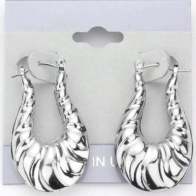 FASHNZFAB Teardrop Hoop Earrings Silver 2