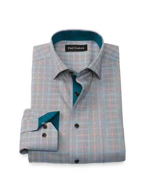 Paul Fredrick Check Dress Shirt Blue US 16.5 35/36 3