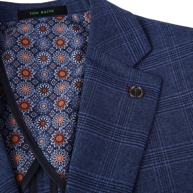 Tom Baine Men Performance Plaid Knit Stretch Sport Coat Blue US 38 Regular 4