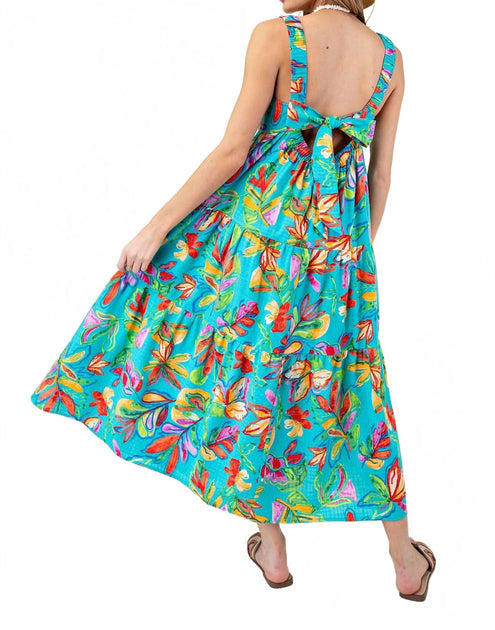 Easel Tropical Print Flowy Bow Back Maxi Dress Multi Small 3