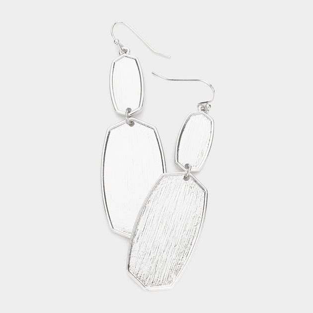 FASHNZFAB Hexagon Link Dangle Earrings Silver 2