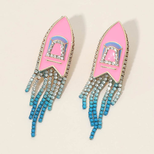 FASHNZFAB Boat Statement Crystal Fringe Drop Earrings Multi 5