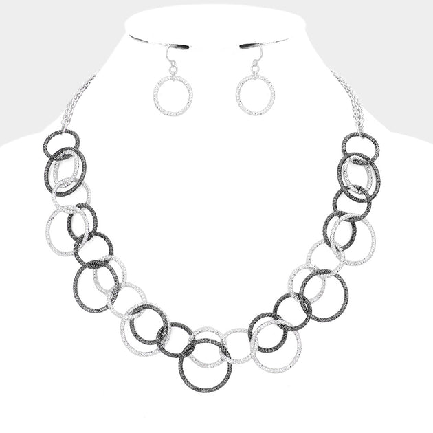 FASHNZFAB Multi Link Open Circle Metal Necklace Hematite Silver One Size 2