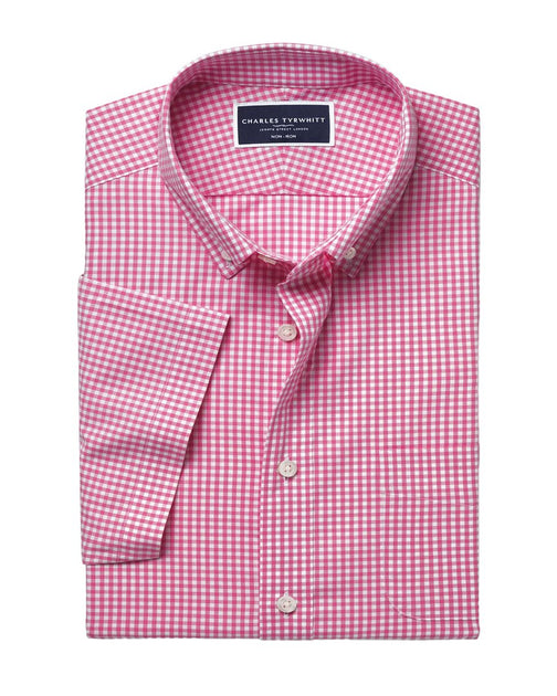 Charles Tyrwhitt Non-Iron Stretch Check Wool Shirt Pink XL 2