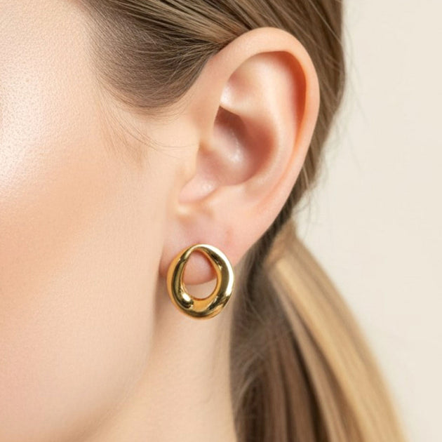 FASHNZFAB Modern Organic Ring Stud Earrings Gold 2