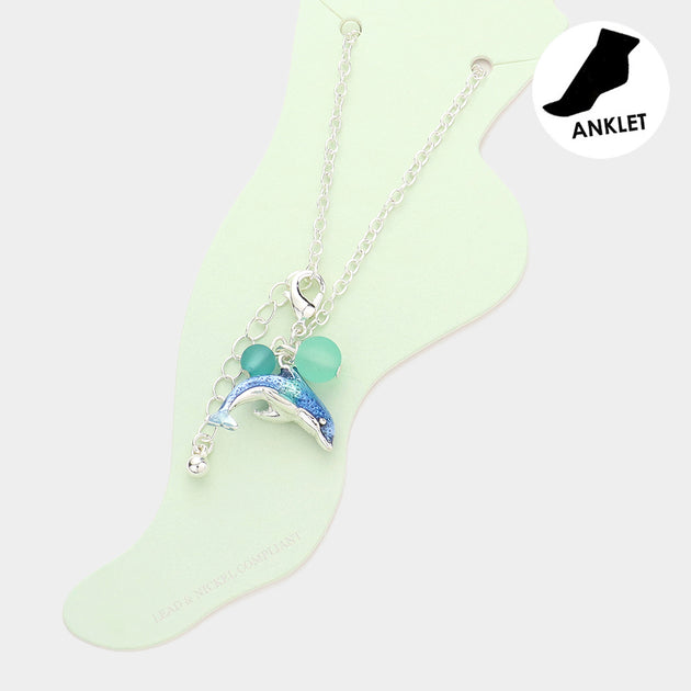 FASHNZFAB 3D Dolphin Charm Anklet Blue Green 2