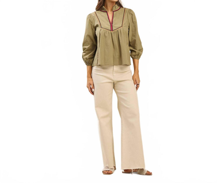ABLE Sloane Bluse mit besticktem Kragen Grün Small 4