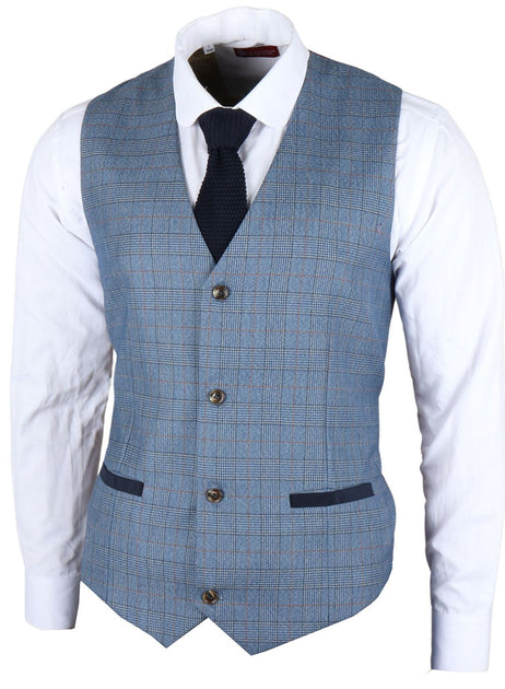 James Darby Earl Checked Waistcoat Blue US 34 2