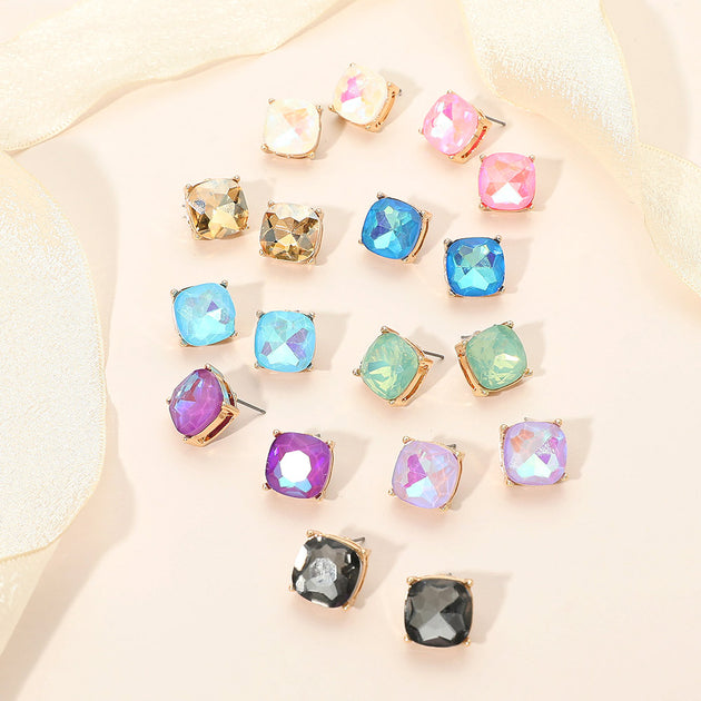 FASHNZFAB Square Cushion Stud Earrings Blue 8