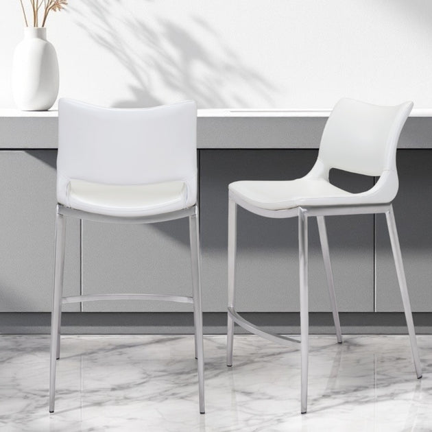 Hivvago Counter Height Bar Chair White Silver Set of 2 3