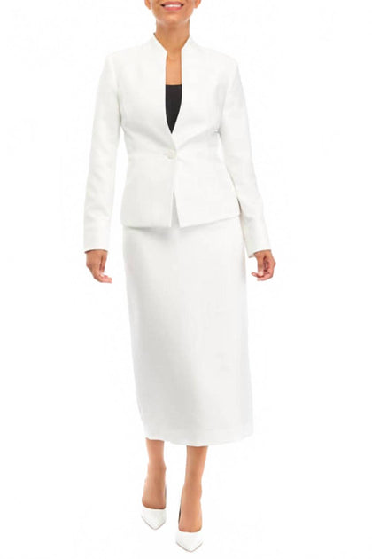 Le Suit Shimmer Tweed Jacket And Column Skirt Set White US 4 2