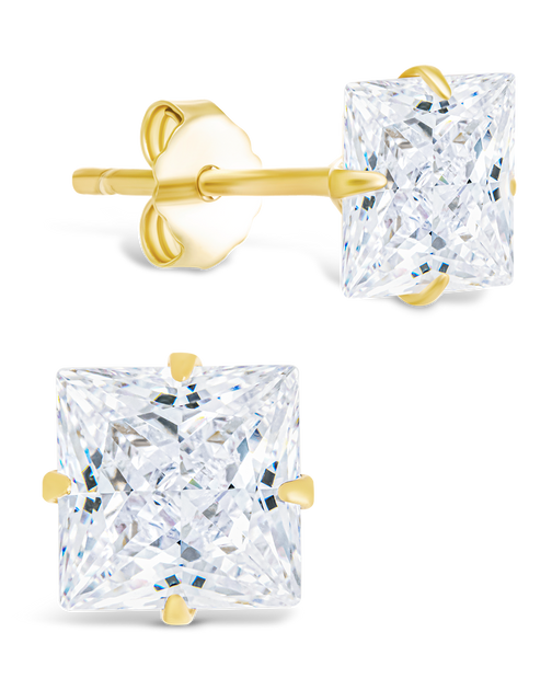 Sterling Forever Princess Cut Stud Earrings Silver 2
