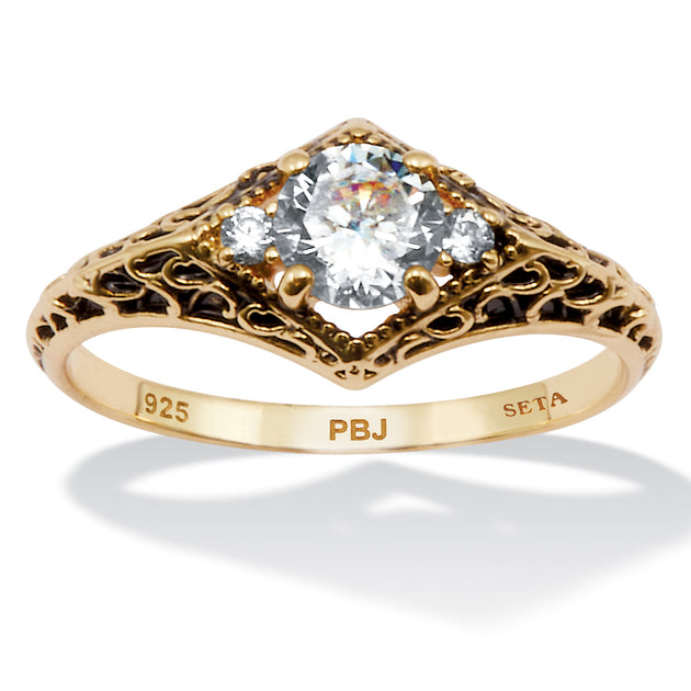 Palm .75 TCW Cubic Zirconia Gold-Plated Sterling Silver Ring Silver US 7 2