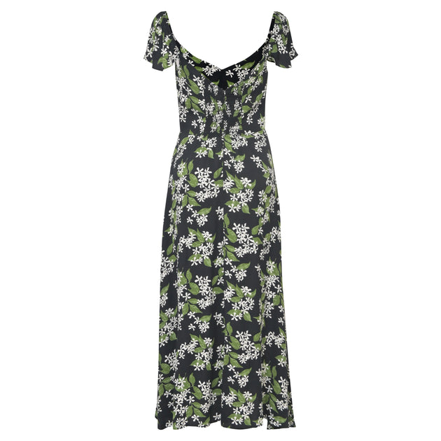 reformation baxley midi dress Reformation Baxley Floral Print Midi Dress In Black And Green Viscose