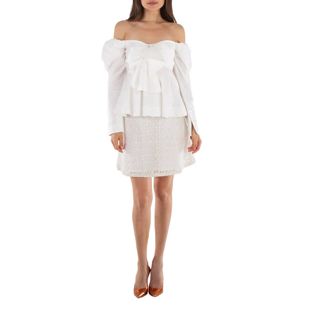 aje valentina bow midi dress Aje Ladies Ivory Cotton Poplin Strapless Valentina Bow Top