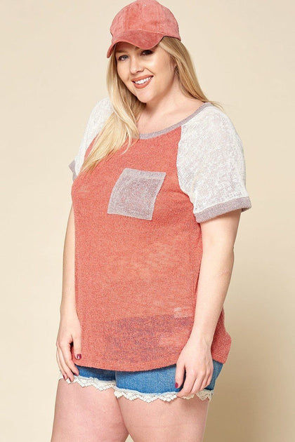 TRUEDAMES Color-blocked Knit Top Blue 1X 4