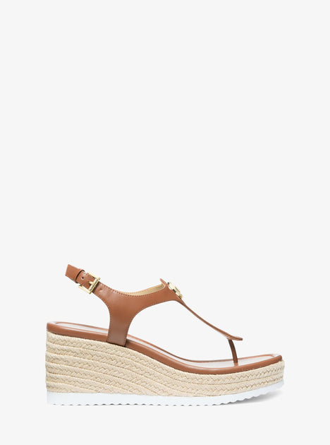 Michael Kors Val Leather Thong Wedge Sandal Brown US 5.5 3