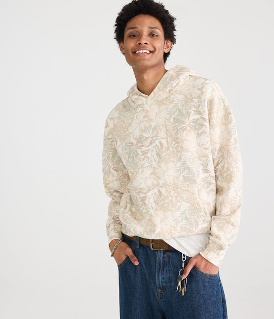 Aeropostale Cloud Soft Floral Camo Boxy Pullover Hoodie Beige Medium 2