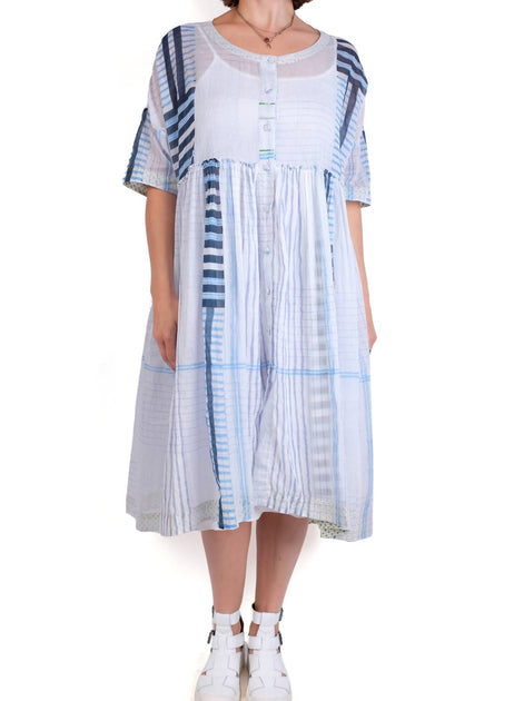 EKA Design Studio Robe Mi-longue Col Rond Rayures Bleu Small 2