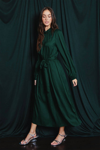 Forum Houndstooth Satin Midi Dress Vert Small 3