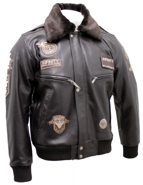 Infinity Mens Leather US Air Force Bomber Jacket Black 4XLarge 3