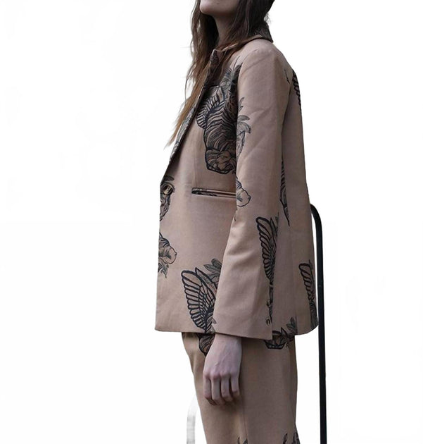 Las Sureñas Toile De Jouy Wool Blazer Brown Large 4