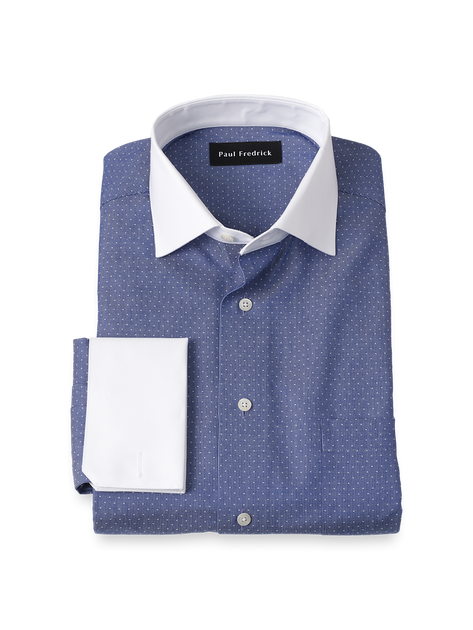 Paul Fredrick Tailored Fit Dot Dress Shirt Blue US 18.5 36/37 2