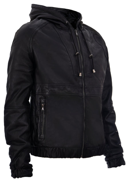 Infinity Vintage Zipped Leather Hooded Bomber Biker Jacket Brown 5XLarge 3