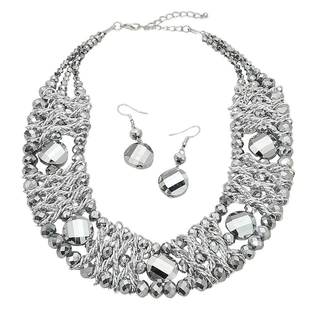 FASHNZFAB Multi Strand Beaded Necklace Set Blue 4
